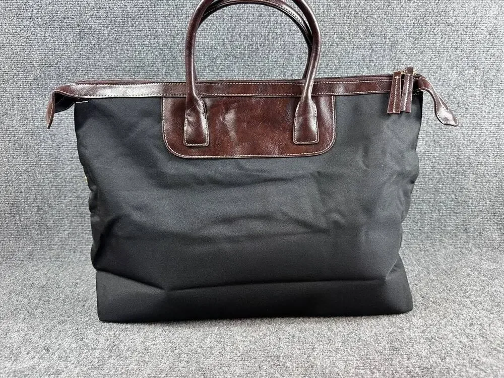 Lancome Black Tote Handbag Brown Handles Zip Top New No Tags